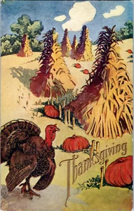 Vintage Thanksgiving Postcard Turkey Haystack Embossed - Picture 1 of 2