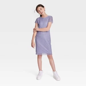 Girls' Mesh Dress - art class Blue Plaid XL - Picture 1 of 1