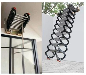 Pure-Black Narrow Wall Mounted Attic Loft Ladder Wall Loft Folding Ladder 12Step - Picture 1 of 7