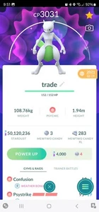 Pokemon Trade GO - Shiny Mewtwo 3000+CP & Legacy move Psystrike for PVP Master - Picture 1 of 3