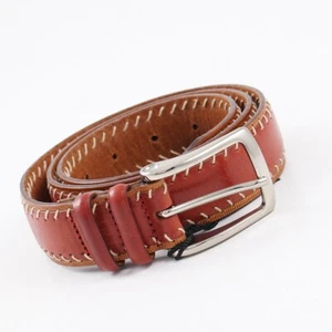 Cinturón Kiton de cuero de becerro rojo envejecido con costuras en contraste 36 (90 cm) nuevo con etiquetas - Imagen 1 de 5