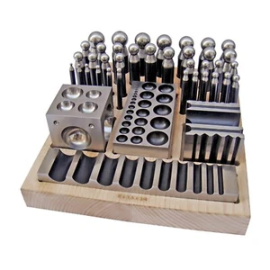 Complete Steel Metal Jewelry Supreme Dapping Doming Punch Set Wooden Base Tool - Picture 1 of 1