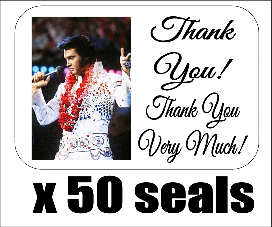 50 Elvis ¡Muchas gracias! Sellos/etiquetas/pegatinas para sobres, 1" x 1,5" Foto 1 de 1