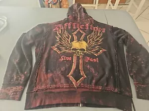 Affliction Live Fast Größe Large durchgehender Reißverschluss Goth Y2K Hoodie wendbar - Bild 1 von 9