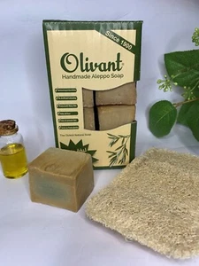 Olivant® Handmade Alep Soap 4 x ~160g with FREE natural loofah - Picture 1 of 5