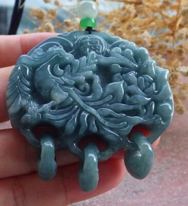 Certified Green Natural A Jade jadeite Pendant Butterfly Flower W Ring 678661 - Picture 1 of 9