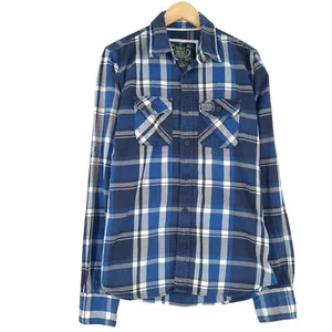 Superdry Hombre Camisa Azul Cuadros Franela Algodón de Leñador Ln8 Talla L - Imagen 1 de 8