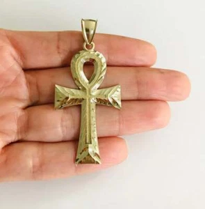 10K Solid Yellow Gold Egyptian Ankh Cross Pendant, 55mm/2.1" 10K Real Gold - G60 - Picture 1 of 7