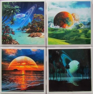 Handmade Stone Ceramic Tile Marble Drink Coasters - Set of 4 - Other Worlds 3 C - Picture 1 of 7