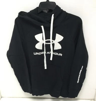 Under Armour Womens Rival Fleece Logo Pullover Hoodie in Black Size Medium - Image 1 of 4