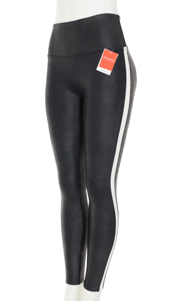 Spanx Side Stripe Faux Leather Leggings Size Medium
