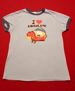 South Park Womens Blue T Shirt I ❤️ Chocolate Cartman Ringer L 11-13 Almost VTG! - Picture 1 of 10