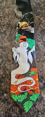 Corbata Fantasma Halloween Disfraz Accesorio Hombre Negro Novedad Truco o Trato Corbata Foto 1 de 4