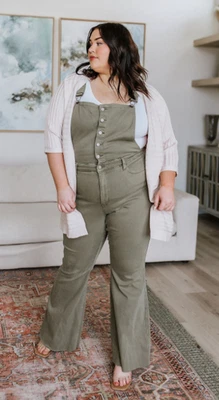 Macacão Judy azul oliva controle de cintura alta retrô alargamento tamanho 3XL novo com etiquetas vendido ou - Imagem 1 de 4