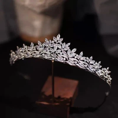 Mujer Plata Circón Completo Nupcial Tiaras Coronas Cristal Boda Cabello Accesorio Foto 1 de 4