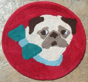 Vintage Pug Dog Bathroom Mat Rug Carpet 24" Round Gently Used Cotton India Made - Picture 1 of 3