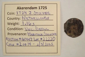 1725 Akerendam Shipwreck 1724 Netherlands 2 Stuivers Uncirculated Details - Picture 1 of 3