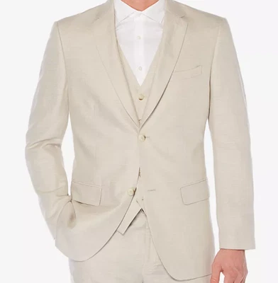 Blazer Perry Ellis Classic Fit 40R Beige Espiga Lino Atemporal 2 Botones Nuevo Foto 1 de 4