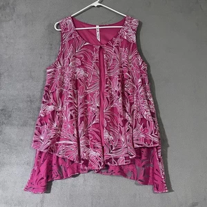 NY Collection Womens 1X Sleeveless Swing Blouse Floral Layered Pink Tank - Picture 1 of 8