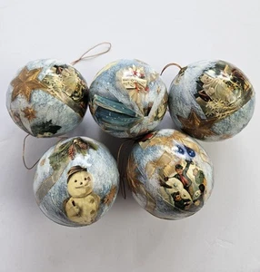 Set of 5 - 3” Victorian Decoupage Christmas Ornaments Holiday Decor - Picture 1 of 12
