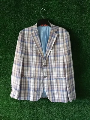 Tallia 100% Linen Plaid Blazer For Men Size Small 38 Pre-owned Smoke-free... - Image 1 of 3
