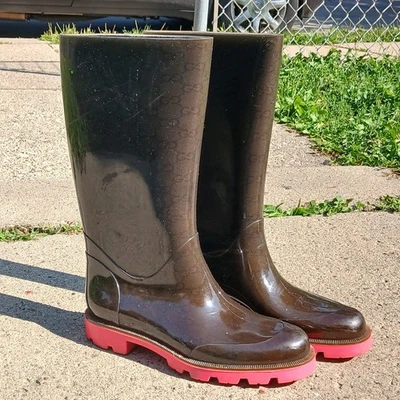 Botas de Lluvia Gucci Negras y Rosa Hechas en Italia Talla 37 Foto 1 de 4