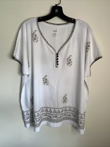 Pure Jill Women's L Short Sleeve White Embroidered Oversized Top - Pristine - Picture 1 of 12