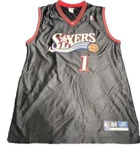 Vintage Philadelphia 76ers Pro Cut Reebok Sz 44 Jersey Sewn Black NBA - Picture 1 of 8