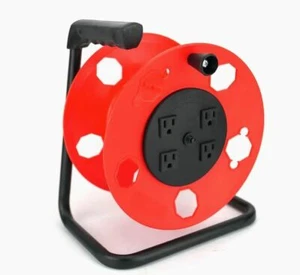 4-Outlet 50/100-FT Breaker Storage 16/14/12 Gauge Extension-Cord Wind-Up Reel - Picture 1 of 1