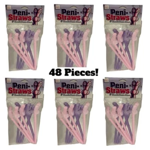 Pajitas de pene de soltera rosa y púrpura 48 piezas - Imagen 1 de 1