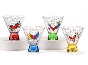 Romero Britto Short Martini Glass Set ( Blue, Yellow, Pink, Green) NEW in BOX - Picture 1 of 1