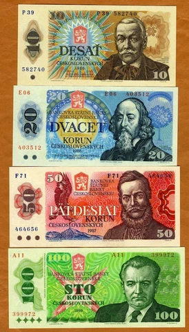 SET Czechoslovakia, 10-20-50-100 Korun 1986-1989 P-94-95-96-97 UNC Cover