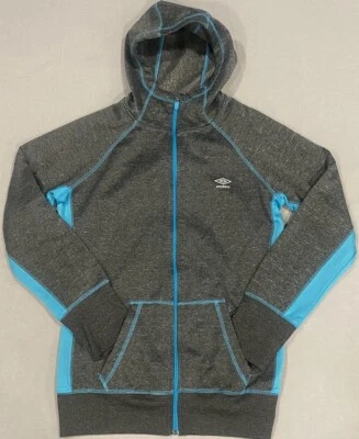 Moletom com capuz Umbro feminino M cinza azul zíper completo bolsos esportes atletismo ioga ao ar livre - Imagem 1 de 4