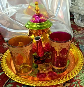 Moroccan Tea Set, 2 Cups Tea Glasses, Teapot , Tea Tray **Brand New**