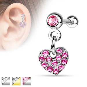 CZ Heart Surgical Steel Helix Tragus Barbell Cartilage Bar Stud Earring - Picture 1 of 7