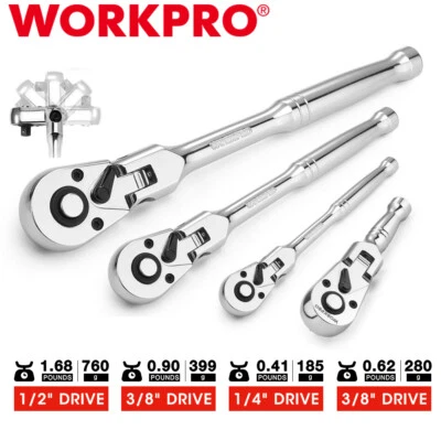 WORKPRO 1/4"/3/8"/1/2"Drive/ 3/8" Stubby Flex Head Ratchet Set 72-Tooth Ratchet - Image 1 of 4