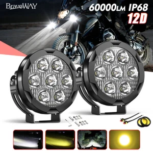 Pair Yellow White Motorcycle LED Spot Light Auxiliary Headlight Fog Driving Lamp - Bild 1 von 21