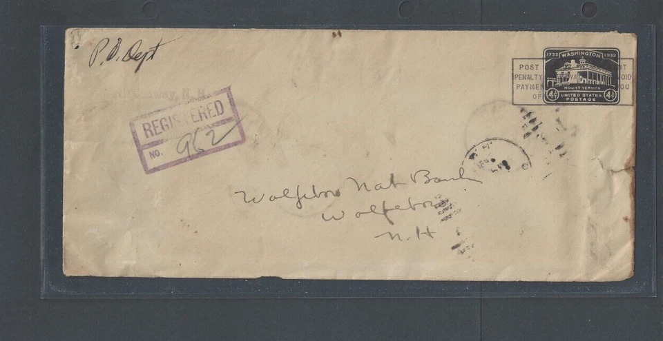 U527 Used Entire 4c Black On Registered Cover Scarce Usage Thus - Image 1 of 1