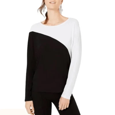 NUEVO CON ETIQUETAS INC INTERNATIONAL CONCEPT Colorblock Top Dolman LS Negro Blanco Mujer Pequeño Foto 1 de 4