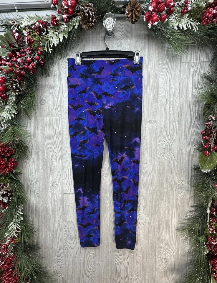Leggings Espeluznantes No Boundaries Medianos 7-9 Juniors Negros Púrpura Murciélagos Por Todas Partes Foto 1 de 4