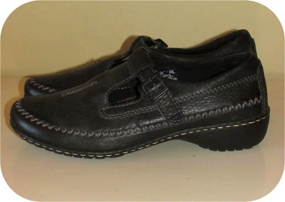 Mocassins Eastland Comfort com fivela 6M couro preto 1" salto sola flexível - Imagem 1 de 4