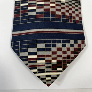 George Machado Mens Tie 3.75 in W x L 63 in Silk Black Blue Gray Gold Checked - Picture 1 of 8