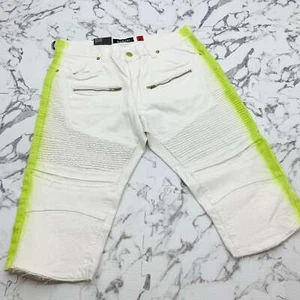 Men's Makobi White | Lime Green Denim Shorts NWT - Picture 1 of 5