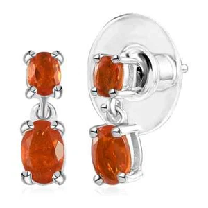 0.85ctw Crimson Fire Opal Dangle Earrings Platinum Plated Sterling Silver - Picture 1 of 5