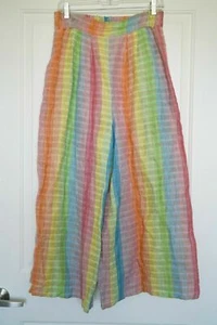 De La Mer 1981 Rainbow Culottes Linen 28W Elastic Waist New with Defects - Picture 1 of 5