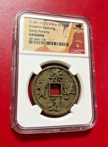 1101-1125 CHINA 10 CASH EMPEROR HUIZONG SONG DYNASTY NGC GENUINE - Picture 1 of 2