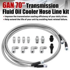SS Braided Transmission Cooler Line Kit 6AN Hose For 4L60E 4L80E TH350 4R100 C5 - Picture 1 of 12
