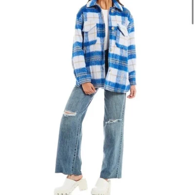 GB MUJER TALLA S PEQUEÑO AZUL BLANCO CUADROS ABRIGO CHAQUETA GRUESA Foto 1 de 4