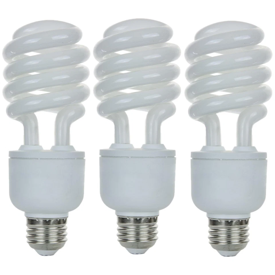 3Pack CFL Spiral Light Bulb, T3, 23W(100W), 2700K, E26, 1600LM - Image 1 of 3