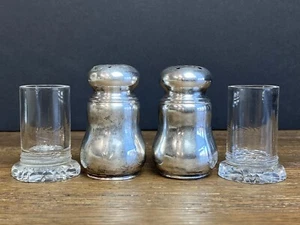 Antique 19c Sterling Silver Glass Lined Salt Pepper Shakers Footed ~ 38g Mono - Picture 1 of 10